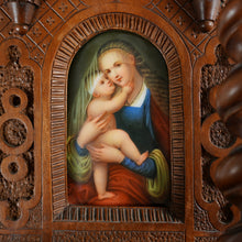 Load image into Gallery viewer, Antique Carved Wood Altar Piece Porcelain Portrait Plaque Virgin Mary & Infant Baby Jesus