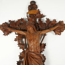 Load image into Gallery viewer, Antique Black Forest Hand Carved Wood Crucifix with Corpus Christi Jesus Christ Religious Wall Sculpture