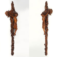 Load image into Gallery viewer, Antique Black Forest Hand Carved Wood Crucifix with Corpus Christi Jesus Christ Religious Wall Sculpture