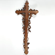 Load image into Gallery viewer, Antique Black Forest Hand Carved Wood Crucifix with Corpus Christi Jesus Christ Religious Wall Sculpture