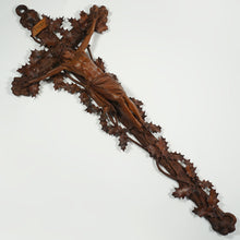 Load image into Gallery viewer, Antique Black Forest Hand Carved Wood Crucifix with Corpus Christi Jesus Christ Religious Wall Sculpture