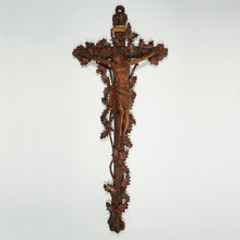 Load image into Gallery viewer, Antique Black Forest Hand Carved Wood Crucifix with Corpus Christi Jesus Christ Religious Wall Sculpture