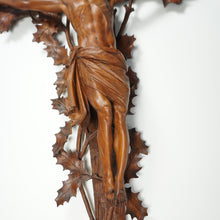 Load image into Gallery viewer, Antique Black Forest Hand Carved Wood Crucifix with Corpus Christi Jesus Christ Religious Wall Sculpture