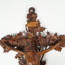 Load image into Gallery viewer, Antique Black Forest Hand Carved Wood Crucifix with Corpus Christi Jesus Christ Religious Wall Sculpture