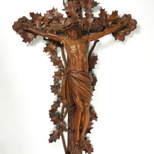 Load image into Gallery viewer, Antique Black Forest Hand Carved Wood Crucifix with Corpus Christi Jesus Christ Religious Wall Sculpture