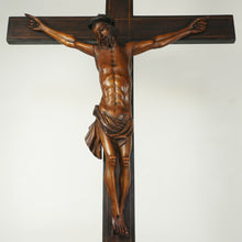 Load image into Gallery viewer, 30" Antique Carved Wood Jesus Christ Corpus Crucifix Church Altar Piece Religious Sculpture Statue Chapel Monastery