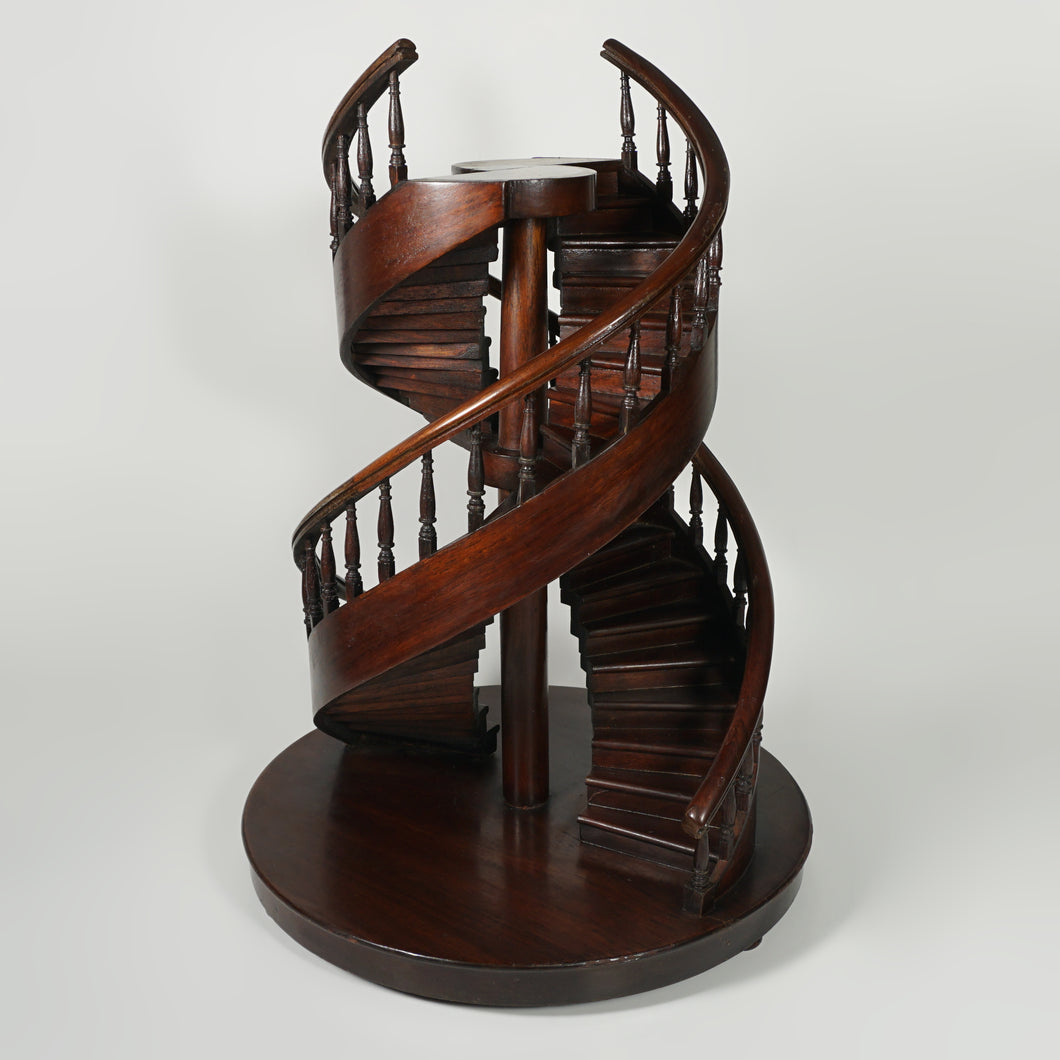 Vintage Mahogany Wood Double Spiral Staircase Architectural Model Maquette