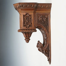 Load image into Gallery viewer, Antique Neo Gothic Carved Wood Wall Shelf, Console Bracket, Mascaron Face
