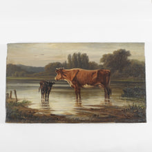 Load image into Gallery viewer, Pastoral Portrait of a Cow & Calf, Signed German Oil Painting, Edmund DITTMANN