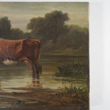 Load image into Gallery viewer, Pastoral Portrait of a Cow & Calf, Signed German Oil Painting, Edmund DITTMANN