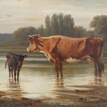 Load image into Gallery viewer, Pastoral Portrait of a Cow & Calf, Signed German Oil Painting, Edmund DITTMANN