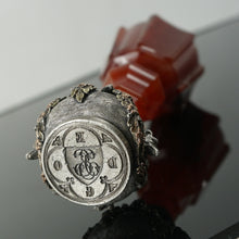 Load image into Gallery viewer, Antique Wax Seal Desk Stamp Agate Handle Sterling Silver & Gold Figural Dog & Putti Matrix