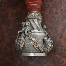 Load image into Gallery viewer, Antique Wax Seal Desk Stamp Agate Handle Sterling Silver & Gold Figural Dog & Putti Matrix