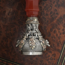 Load image into Gallery viewer, Antique Wax Seal Desk Stamp Agate Handle Sterling Silver & Gold Figural Dog & Putti Matrix