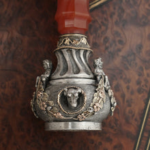 Load image into Gallery viewer, Antique Wax Seal Desk Stamp Agate Handle Sterling Silver & Gold Figural Dog & Putti Matrix