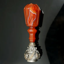 Load image into Gallery viewer, Antique Wax Seal Desk Stamp Agate Handle Sterling Silver & Gold Figural Dog & Putti Matrix