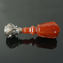 Load image into Gallery viewer, Antique Wax Seal Desk Stamp Agate Handle Sterling Silver & Gold Figural Dog & Putti Matrix