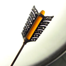 Load image into Gallery viewer, Antique French 18K Gold Rose Cut Diamonds Arrow Hat Stick Pin Brooch, Chalcedony Stone