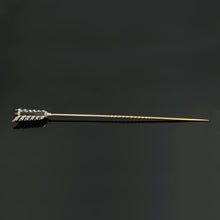 Load image into Gallery viewer, Antique French 18K Gold Rose Cut Diamonds Arrow Hat Stick Pin Brooch, Chalcedony Stone