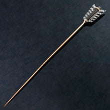 Load image into Gallery viewer, Antique French 18K Gold Rose Cut Diamonds Arrow Hat Stick Pin Brooch, Chalcedony Stone