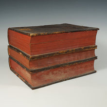 Load image into Gallery viewer, Large Antique French Liquor Caddy Tantalus Box, Decanter & Shot Glasses Trompe l’Oeil Old Leather Books Secret Hidden Mini Bar