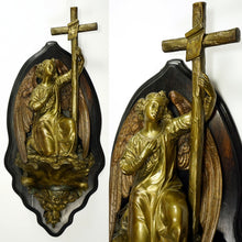 Load image into Gallery viewer, Antique French Bronze Holy Water Font, Angel & Cross Wall Stoup