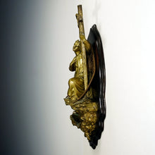 Load image into Gallery viewer, Antique French Bronze Holy Water Font, Angel & Cross Wall Stoup