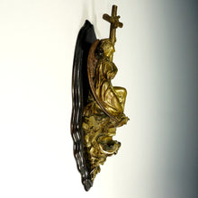Load image into Gallery viewer, Antique French Bronze Holy Water Font, Angel & Cross Wall Stoup
