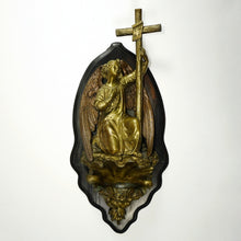 Load image into Gallery viewer, Antique French Bronze Holy Water Font, Angel & Cross Wall Stoup