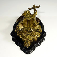 Load image into Gallery viewer, Antique French Bronze Holy Water Font, Angel & Cross Wall Stoup