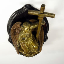 Load image into Gallery viewer, Antique French Bronze Holy Water Font, Angel & Cross Wall Stoup