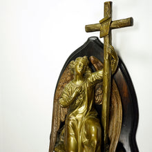 Load image into Gallery viewer, Antique French Bronze Holy Water Font, Angel & Cross Wall Stoup
