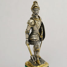 Load image into Gallery viewer, Antique Silver Figural Wax Seal, Desk Stamp, Knight Soldier, Malachite Stone Base