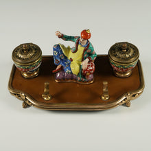 Load image into Gallery viewer, Antique French Chinoiserie Lacquer Wood & Porcelain Figurine Gilt Bronze Inkwell
