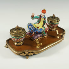 Load image into Gallery viewer, Antique French Chinoiserie Lacquer Wood & Porcelain Figurine Gilt Bronze Inkwell