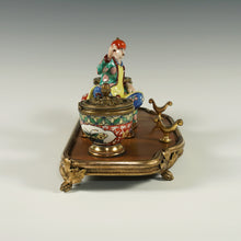 Load image into Gallery viewer, Antique French Chinoiserie Lacquer Wood & Porcelain Figurine Gilt Bronze Inkwell