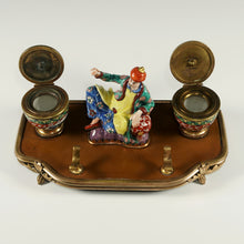 Load image into Gallery viewer, Antique French Chinoiserie Lacquer Wood & Porcelain Figurine Gilt Bronze Inkwell