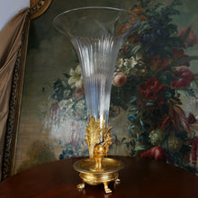 Load image into Gallery viewer, Antique French Gilt Bronze Cut Crystal 18" Large Epergne Trumpet Vase
