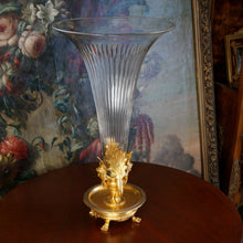 Load image into Gallery viewer, Antique French Gilt Bronze Cut Crystal 18" Large Epergne Trumpet Vase