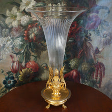 Load image into Gallery viewer, Antique French Gilt Bronze Cut Crystal 18" Large Epergne Trumpet Vase