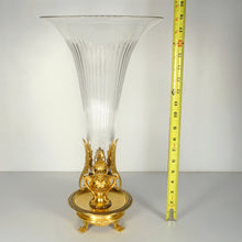 Load image into Gallery viewer, Antique French Gilt Bronze Cut Crystal 18" Large Epergne Trumpet Vase