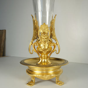 Antique French Gilt Bronze Cut Crystal 18" Large Epergne Trumpet Vase Napoleon III