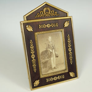 Antique French Napoleon III Gilt Bronze Table Top Picture Photo Frame Empire Style Ormolu Mahogany Wood