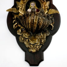 Load image into Gallery viewer, Antique French Bronze Holy Water Font, Limoges Enamel on Copper Miniature Portrait Plaque Painting of Jesus Christ
