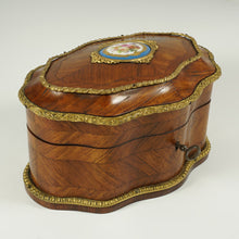 Load image into Gallery viewer, Antique French Perfume Caddy, Signed Alphonse Giroux Paris, Kingwood Box, Gilt Bronze & Hand Painted Porcelain Plaque, Baccarat Bottles