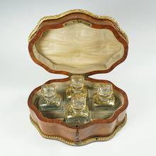 Load image into Gallery viewer, Antique French Perfume Caddy, Signed Alphonse Giroux Paris, Kingwood Box, Gilt Bronze & Hand Painted Porcelain Plaque, Baccarat Bottles