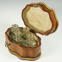 Load image into Gallery viewer, Antique French Perfume Caddy, Signed Alphonse Giroux Paris, Kingwood Box, Gilt Bronze & Hand Painted Porcelain Plaque, Baccarat Bottles