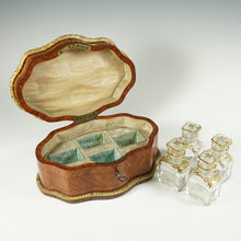 Load image into Gallery viewer, Antique French Perfume Caddy, Signed Alphonse Giroux Paris, Kingwood Box, Gilt Bronze & Hand Painted Porcelain Plaque, Baccarat Bottles
