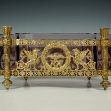 Load image into Gallery viewer, Antique French Empire Style Gilt Bronze Ormolu Purple Glass Table Centerpiece Bowl Jardiniere