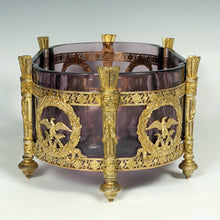 Load image into Gallery viewer, Antique French Empire Style Gilt Bronze Ormolu Purple Glass Table Centerpiece Bowl Jardiniere